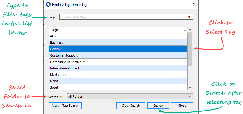 Screenshot EmailTags Single Tag Search Screen